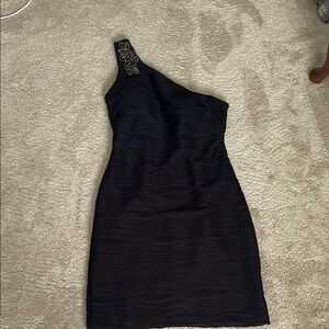 Night Way Collections Black Asymmetrical Ribbed Cocktail Dress